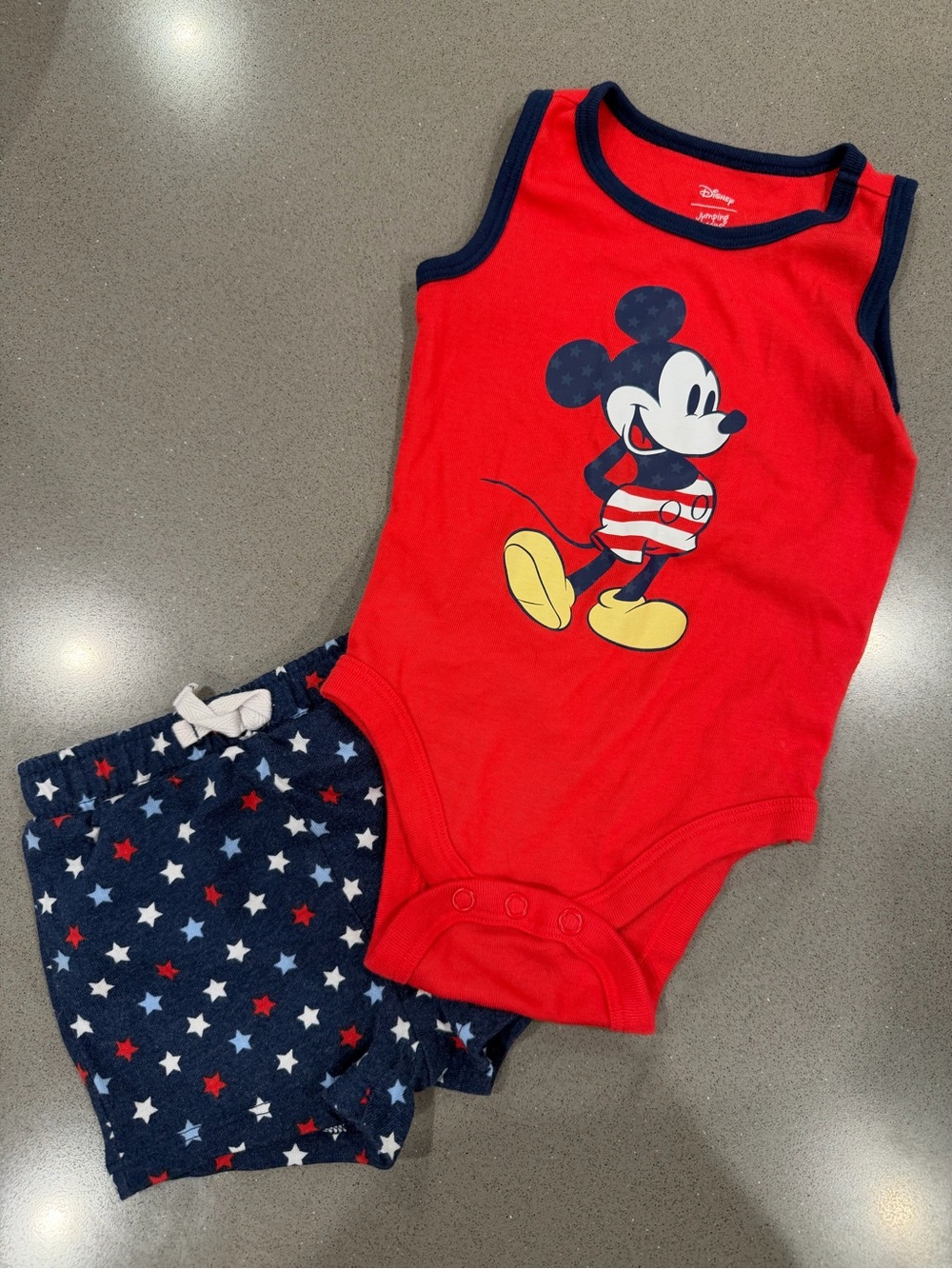 Disney Red Tank Bodysuit with Navy Trim and Mickey Graphic